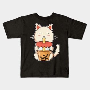Cat & Drink with Drinking straw Kids T-Shirt